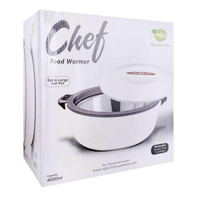 Appollo Chef Food Warmer Hot Pot, Removable Stainless Steel Food Keeper, Extra Large, Brown/Cream, 4000ml