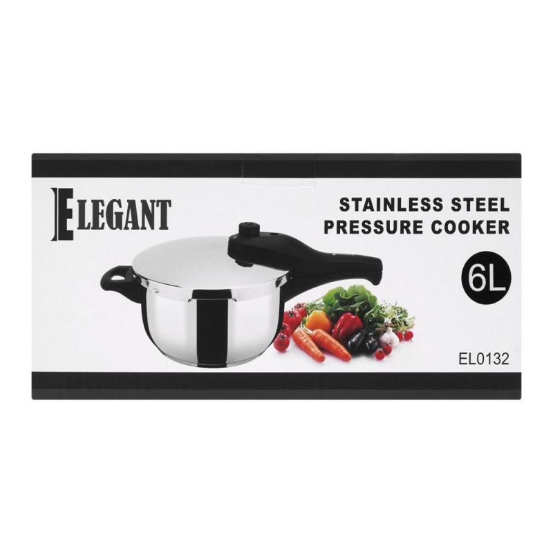 Elegant Pressure Cooker, 6 Liters, Stainless Steel, EL-0133