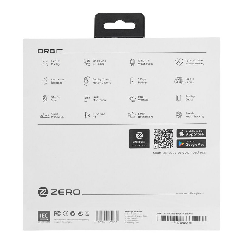 Zero Men's Orbit Black Red Sporty Strap Smart Watch