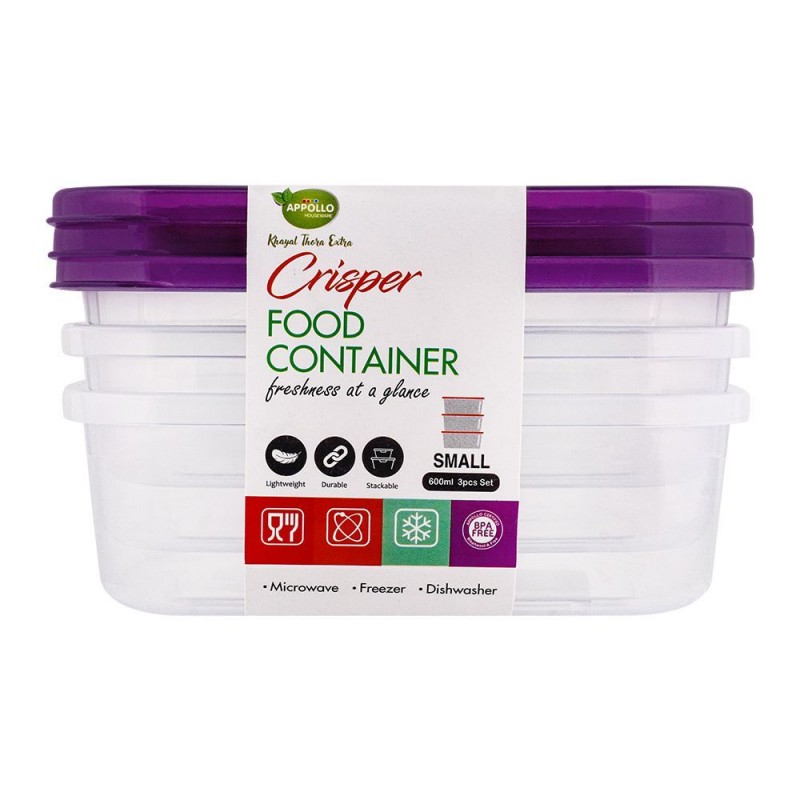 Appollo Crisper Food Container 3's Set, Purple, 600ml