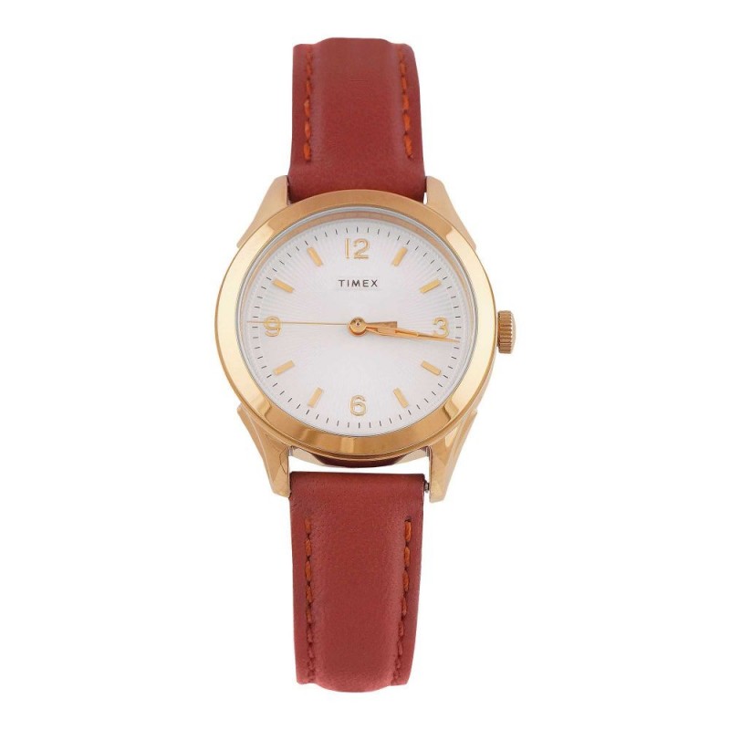 Timex Women's Golden Round Dial With Plain Red Strap Analog Watch, TW2R91100