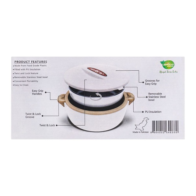 Appollo Chef Food Warmer Hot Pot, Removable Stainless Steel Food Keeper, Extra Large, Brown/Cream, 4000ml