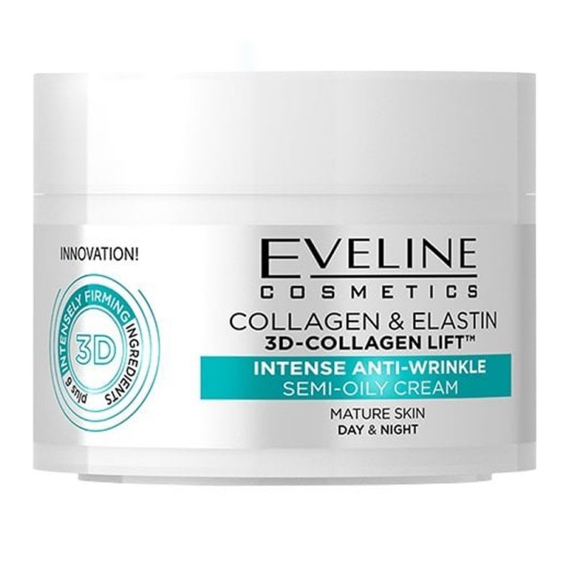 Eveline Collagen & Elastin 3D Intensely Anti-Wrinkle Semi-Oily Day & Night Cream, Mature Skin, 50ml