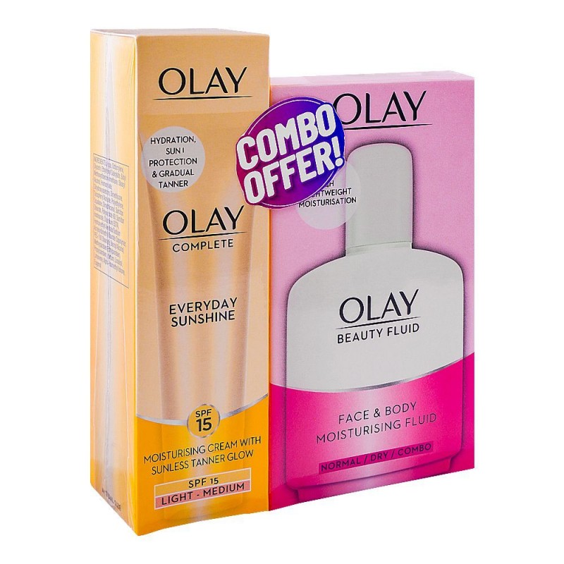 Olay Beauty Fluid Moisturiser Face & Body Fluid 100ml + Moisturising Cream SPF15, Offer Pack