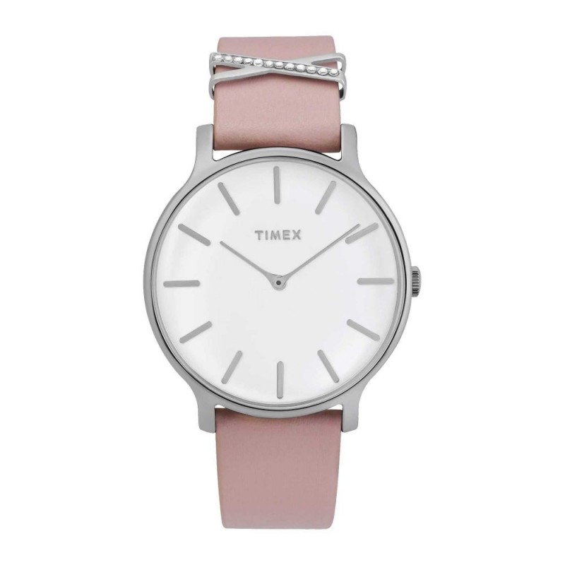 Timex Women's White Round Dial With Chained Light Pink Strap Analog Watch, TW2T47900