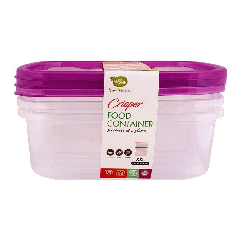 Appollo Crisper Food Container 3's Set, Purple, 4 Liters