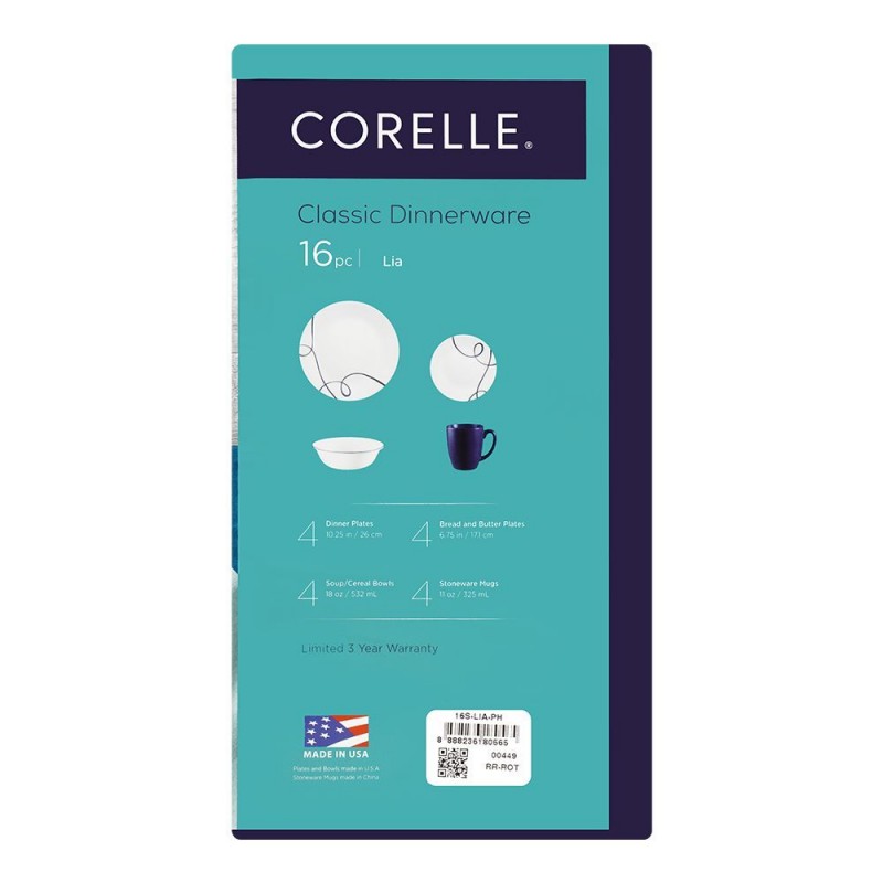 Corelle Classic Dinnerware Set, Lia 16-Pack, 16S-LIA-PH
