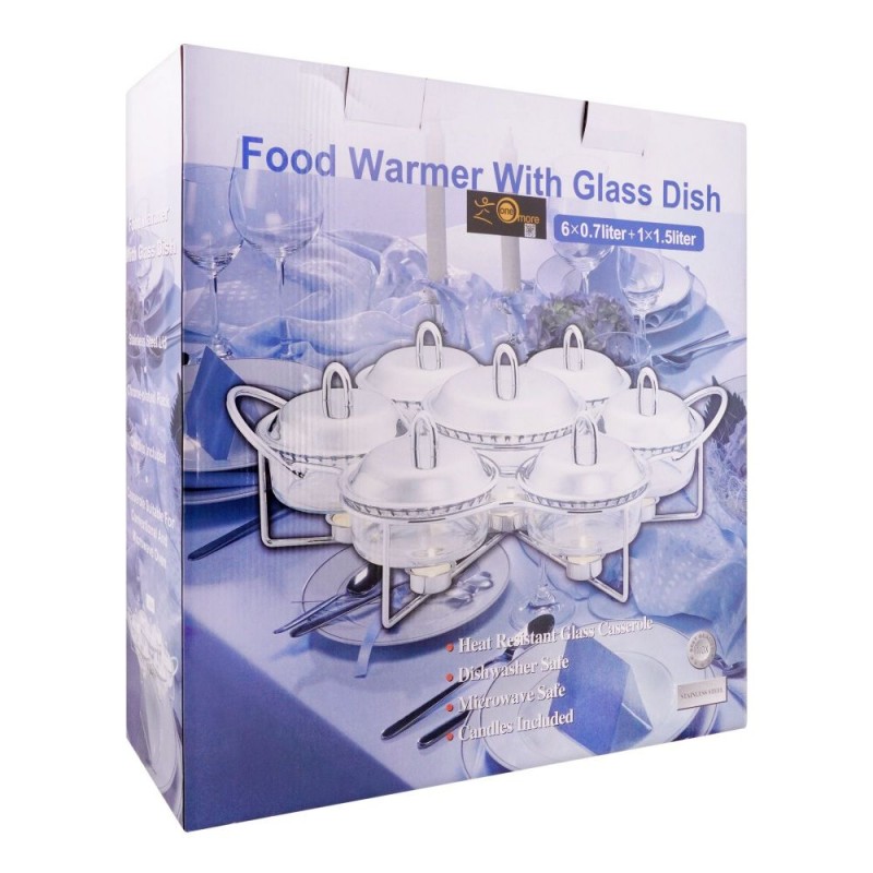 Food Warmer With Glass Dish, 6 x 0.7 Liters + 1 x 1.5 Liters, With Candle Warmers, K-700