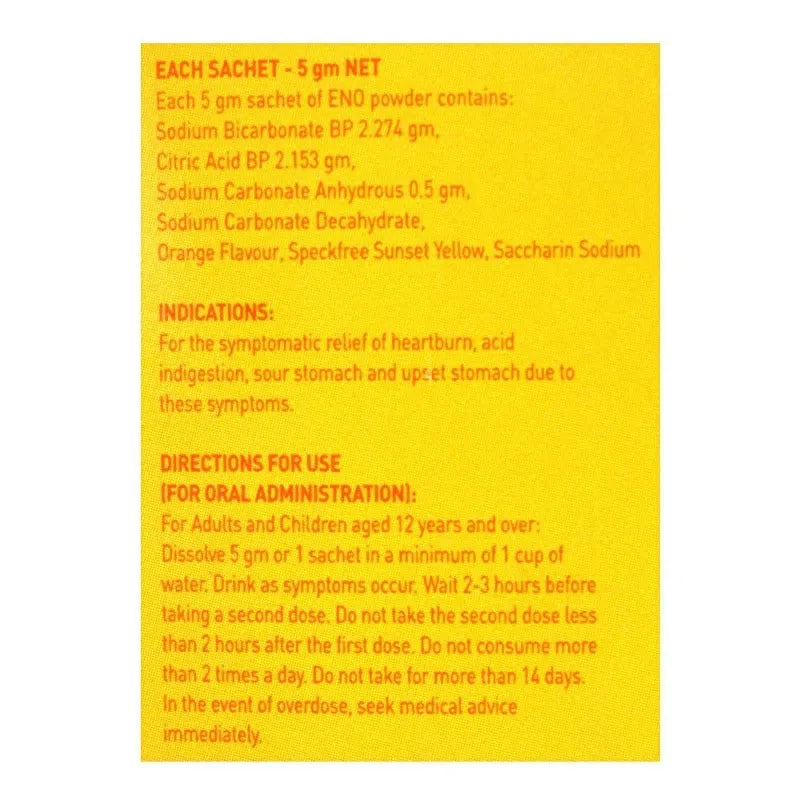 Buy Eno Fruit Salt Orange Sachet, 12x5g Price in Pakistan