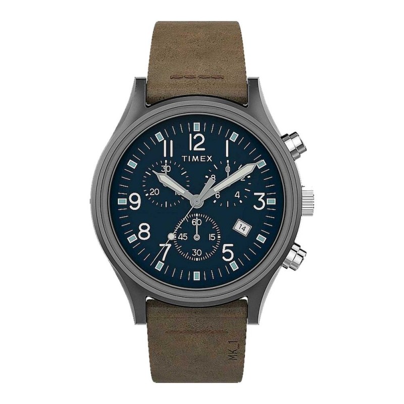Timex Men's Grey Round Dial With Brown Strap Chronograph Watch, TW2T68000