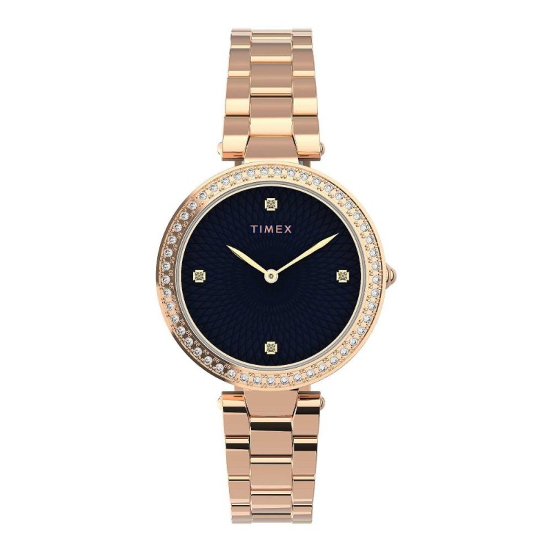 Timex Women's Designed Black Round Dial With Rust Gold Bracelet Analog Watch, TW2V24600