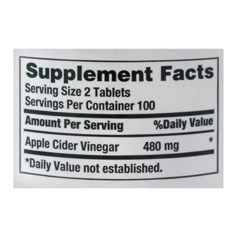 Nature's Bounty Apple Cider Vinegar, 480mg, 200 Tablets, Vegetarian Dietary Supplement