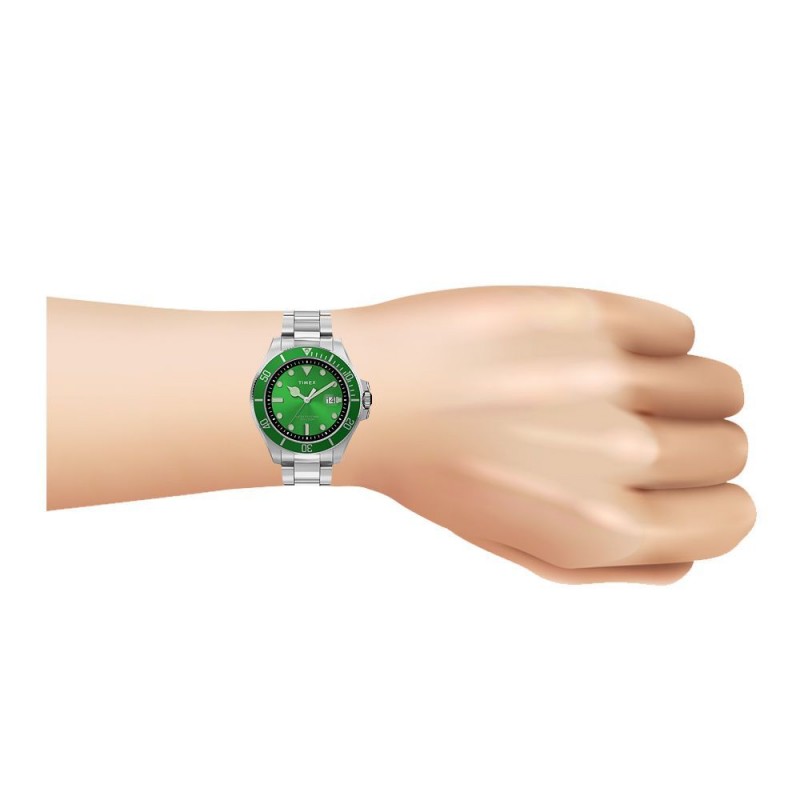 Timex Men's Harborside Coast 43mm Chrome Case Silver-Green Stainless Watch, TW2U72000