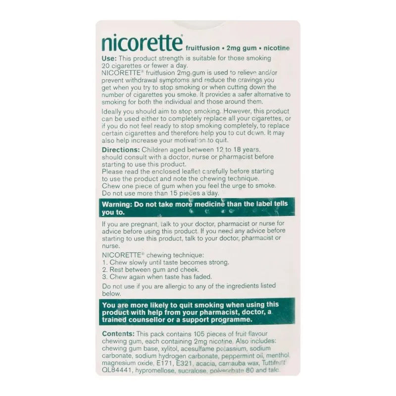 Buy Nicorette Fruit Fusion Gum, 2g, 1 Strip (15 Tablets)