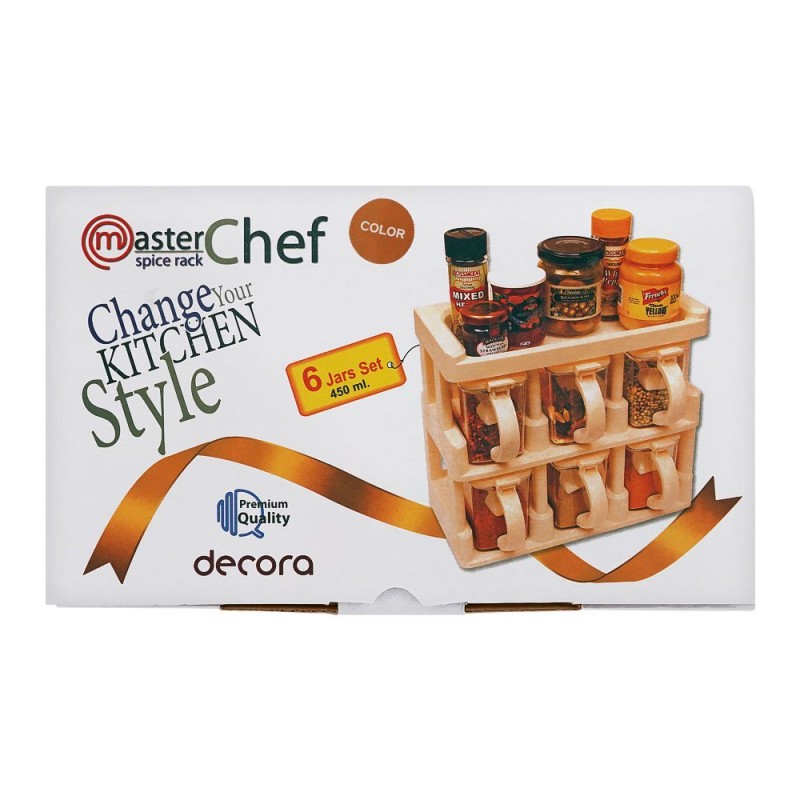 Appollo Master Chef Spice Rack, 6 Jars Set, Brown