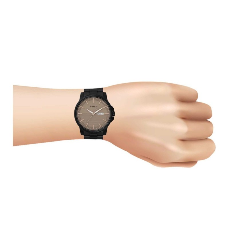 Timex Men's Sand Brown Round Dial With Black Bracelet Analog Watch, TW2V21000