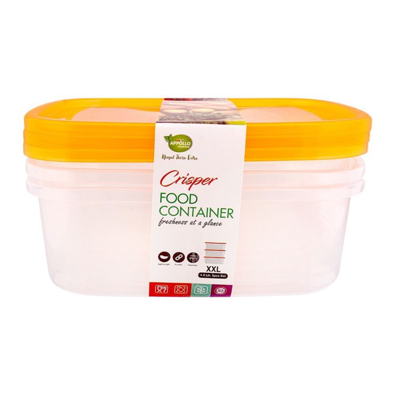 Appollo Crisper Food Container 3's Set, Orange, 4 Liters