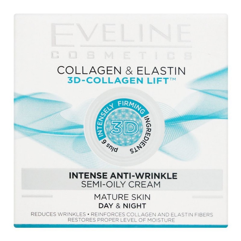 Eveline Collagen & Elastin 3D Intensely Anti-Wrinkle Semi-Oily Day & Night Cream, Mature Skin, 50ml